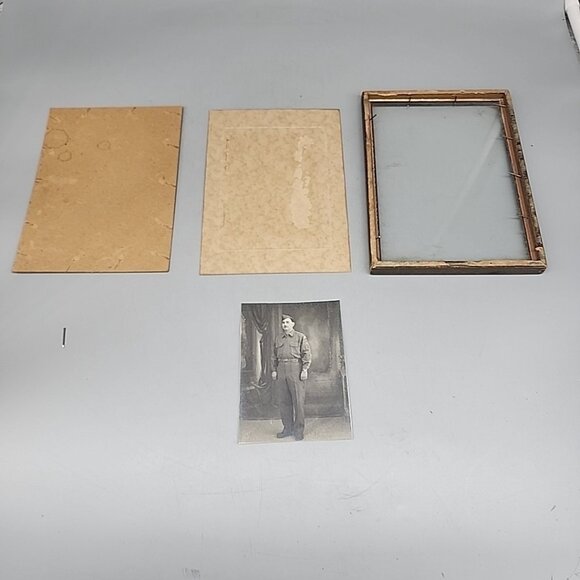 vintage ww2 photograph 3.5x4" Framed Glass Signed On Back - Picture 4 of 11